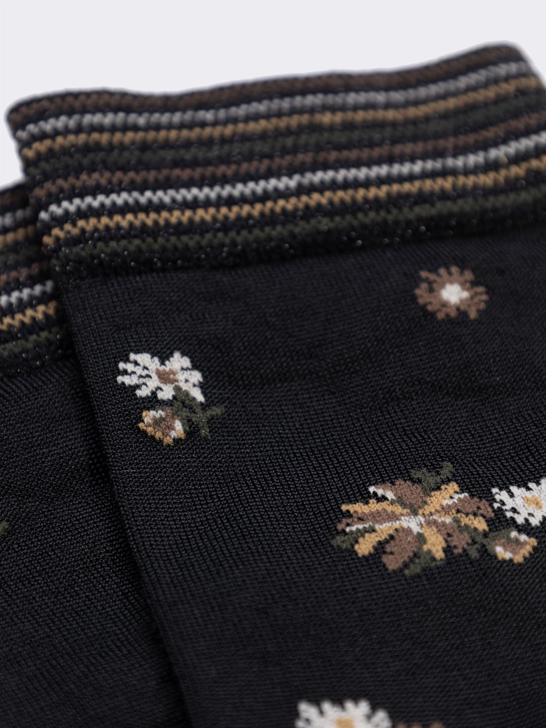 Calze corte donna fantasia a fiori con polsino a righe - Made in Italy