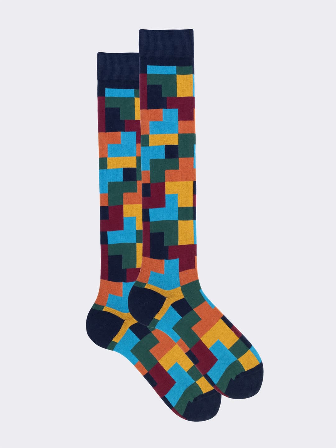 Calze lunghe Uomo fantasia Color Block in Caldo Cotone - Made in Italy